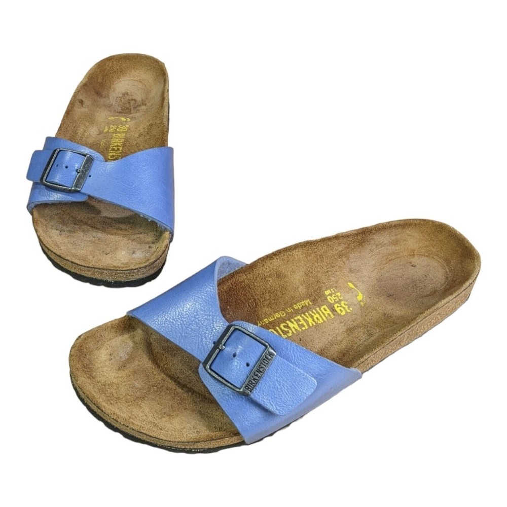 Birkenstock Madrid Sandals Womens 8.5 BS Blue Slides Patent Leather Slip On